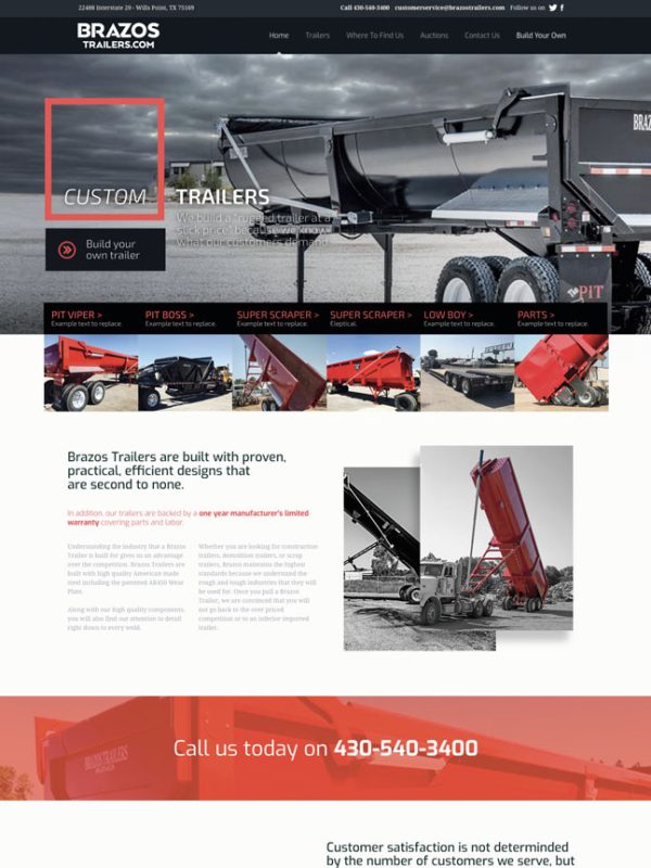 A preview of a web design DCI Digital undertook for the Brazos Trailer company in the USA