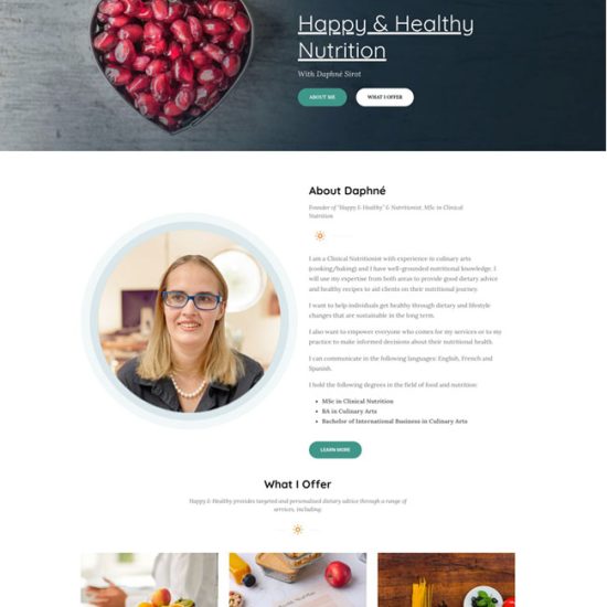 A preview of a web design completed for Happy & Healthy