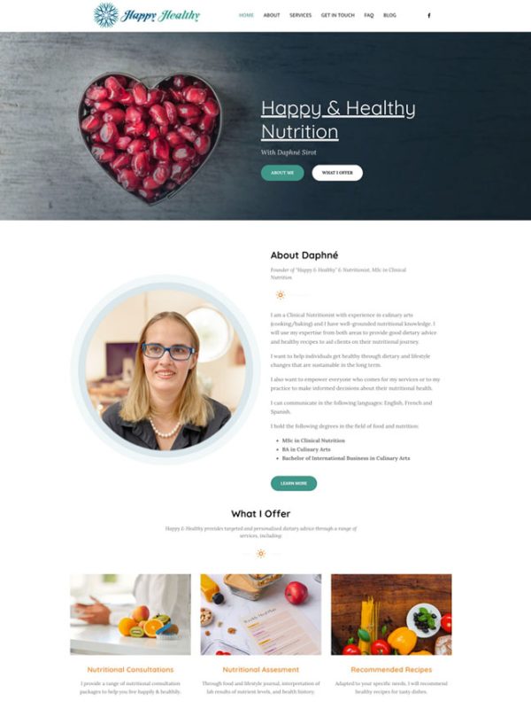 A preview of a web design completed for Happy & Healthy