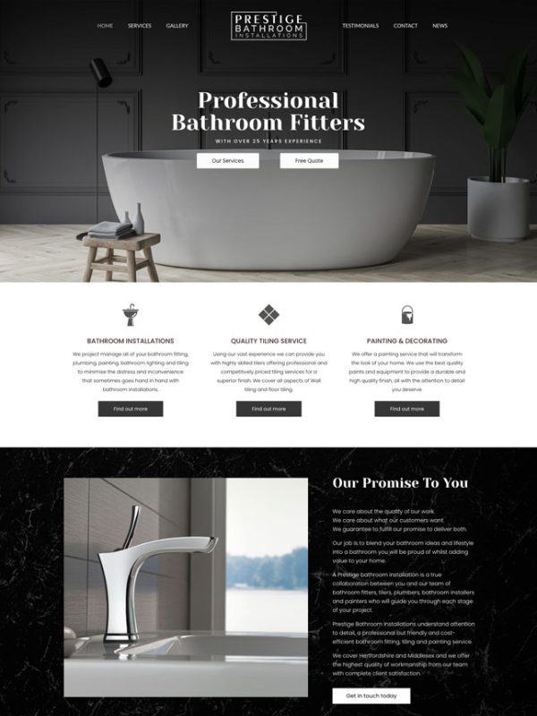 A preview of a website we designed for Hertfordshire based bathroom fitters, Prestige Bathroom Installations