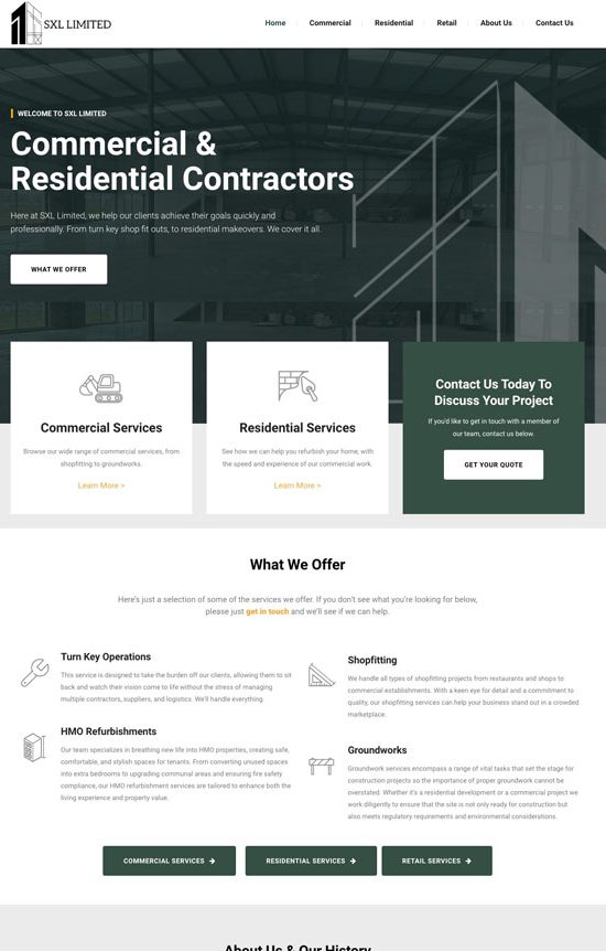 A preview of a website we developed for SXL Limited construction company