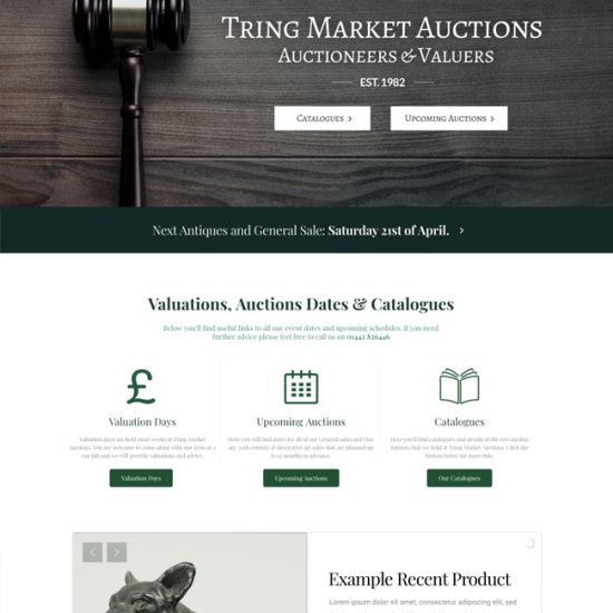 A preview of a web design we completed for Tring Market Auctions